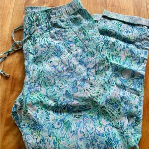 Lilly Pulitzer Ladies drawstring linen Sea Life Print Pants, Large